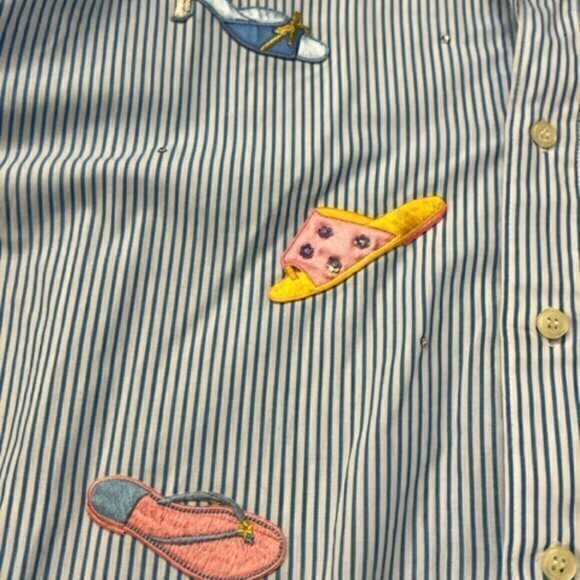 🛍️2 for $25 Sale🛍️ Embroidered Shoe Fashion Striped Long‎ Sleeve Button Up XL - Picture 7 of 11